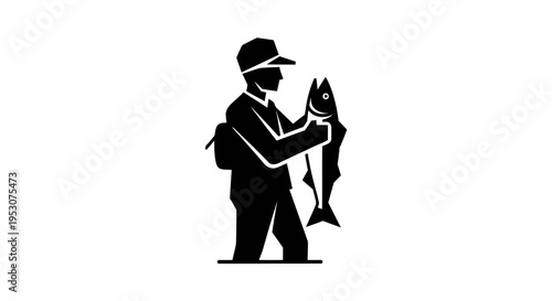 Fisherman Silhouette Holding Catch, Outdoor Hobby Icon