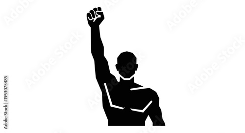 Silhouette of a person with raised fist, symbol of power, protest, strength, and unity