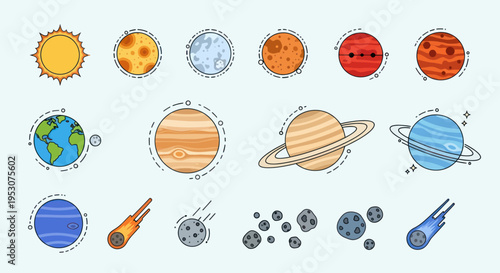 Planets and Moons in Space.