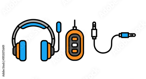 Colorful Headphones with Microphone and Cable.