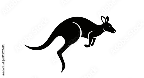 Black silhouette of a jumping kangaroo on a white background, vector illustration