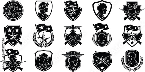 Collection of 13 shield silhouettes isolated on transparent background