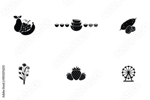 Black of fruit flowers and carnival ride white background