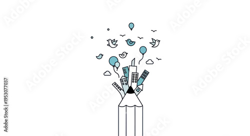 Hand with creative ideas and objects.