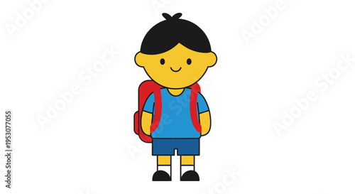 Smiling cartoon boy with backpack on.