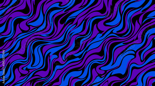 Abstract neon waves pattern with flowing blue and purple swirls for design and background use.