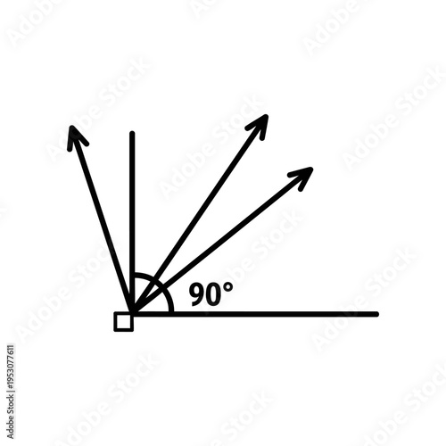 90 degree angle vector illustration with arrows for geometry education