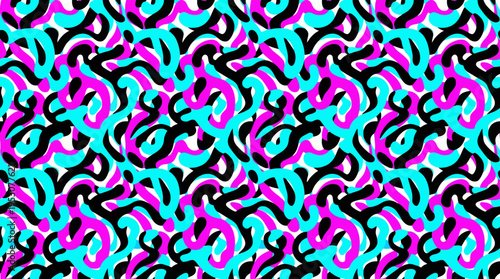Vibrant Abstract Psychedelic Swirls Pattern in Turquoise and Pink.