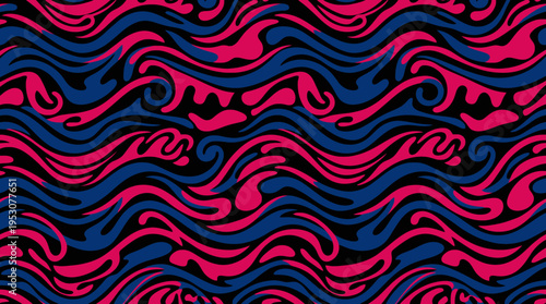 Abstract flowing waves pattern in pink and navy blue.