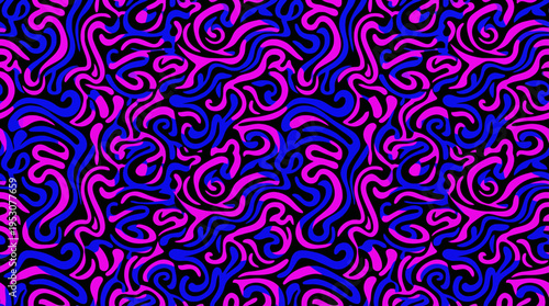 Vibrant pink and blue psychedelic swirl abstract background pattern for design.