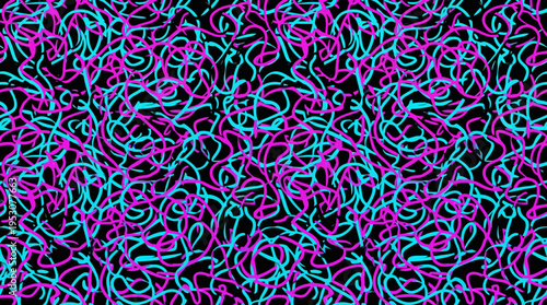 Vibrant Neon Abstract Looped Pattern of Interwoven Curves and Lines for Digital Art and Design.