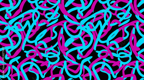 Abstract blue and magenta tangled ribbons texture for design.