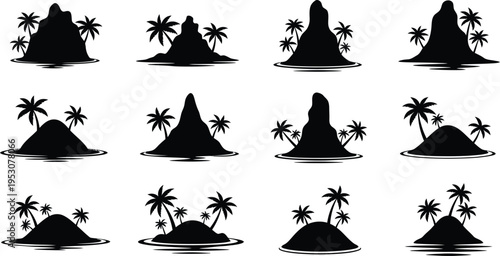 Silhouette of tropical islands isolated on transparent background