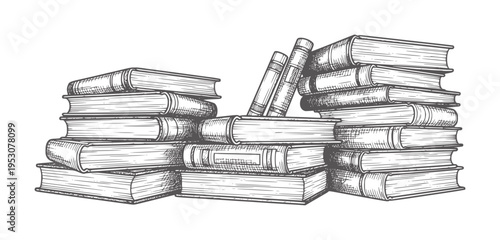 Stacked vintage books with line texture library knowledge