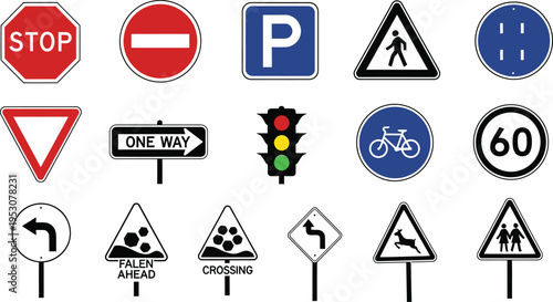 Road traffic signs silhouette isolated on transparent background