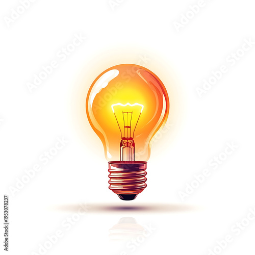 A glowing light bulb with a copper base against a white background