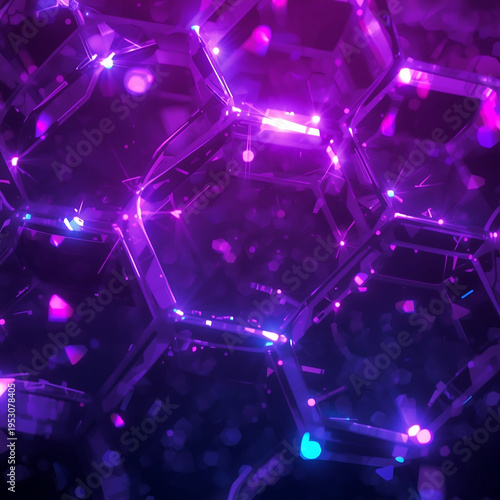 A futuristic purple and blue abstract background with glowing geometric shapes and lights