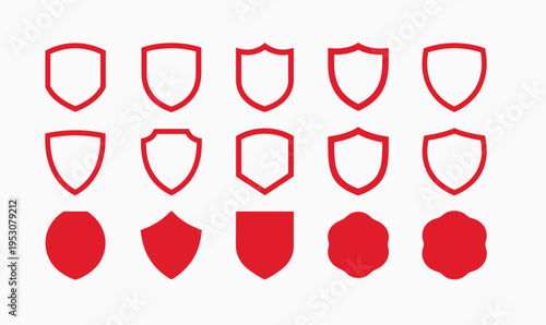 Red Shield Icon Vector Set with Protection Symbol and Security Badge for Safety Branding