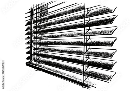Hand-drawn sketch of horizontal window blinds casting shadows on a white background