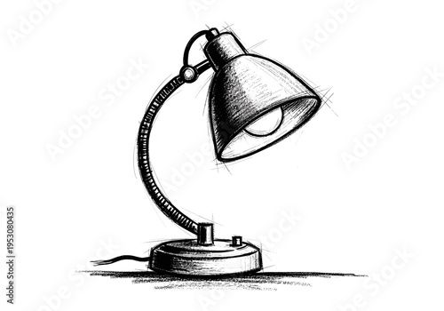 Sketch of a classic adjustable desk lamp with a flexible gooseneck and a conical shade