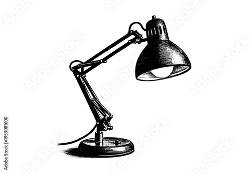 Classic articulated desk lamp with a metal base and adjustable arm, isolated on white