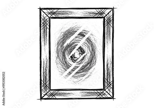 Abstract vortex inside a hand-drawn rectangular frame with sketchy texture