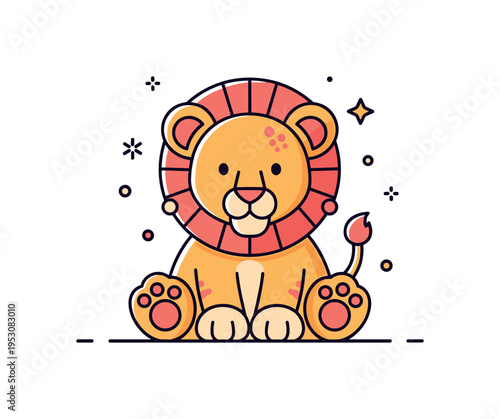 Lion cub innocence small rounded lion cub sitting with oversized paws and gentle expression. A friendly compact illustration about youth, protection, and