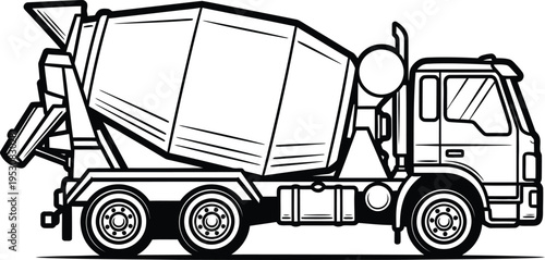 Black and white dump truck illustration isolated on transparent background