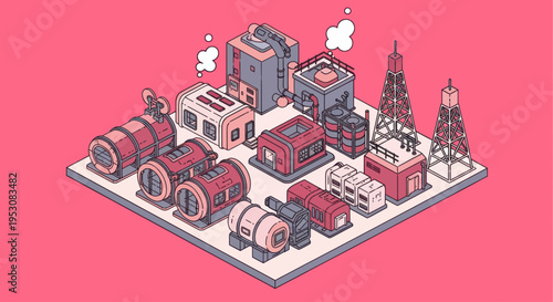 Isometric Industrial Buildings and Structures Collection.