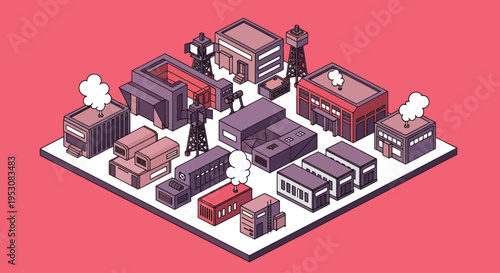 Isometric Industrial Buildings Collection Vector Art.
