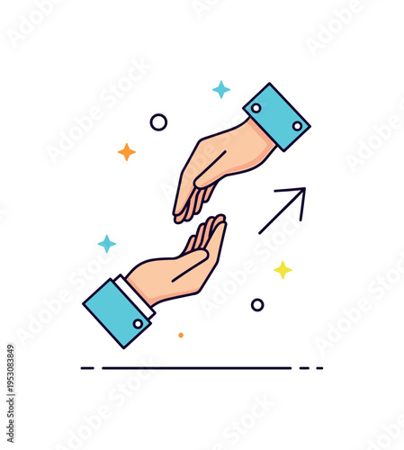 Emotional support helping hand gently lifting another hand upward with subtle upward arrow accent. A concise visual metaphor for encouragement, resilience, and