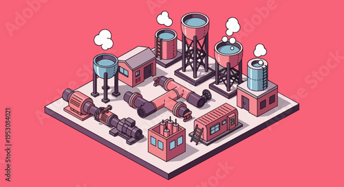 Isometric Industrial Factory Buildings and Machinery Collection.