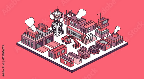 Isometric Industrial Factory Buildings and Machinery Collection.