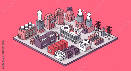Isometric Industrial Factory Buildings and Structures Collection.