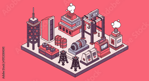 Isometric Industrial Factory Buildings and Machinery Collection.