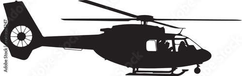 Black helicopter silhouette with rotor blades aircraft
