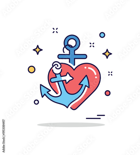 Emotional grounding anchor symbol visualized as a small anchor merged with a heart shape, representing security and psychological stability during challenging