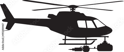 Black helicopter silhouette with rotor blades and landing gear