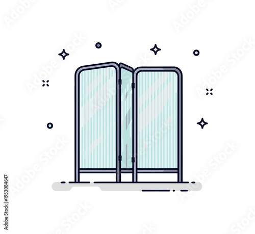 Reeded glass effect illustrated on a small room divider with vertical textured lines and soft light filtering through, creating a stylish and functional