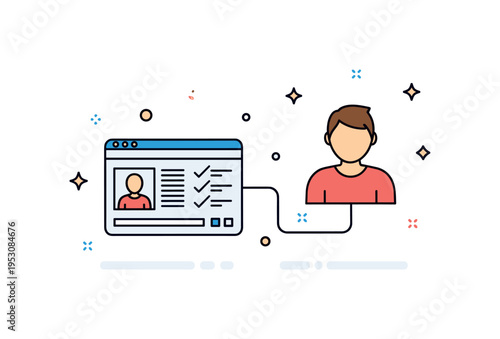 Chronic disease management remotely illustrated by a minimal patient avatar icon connected to a medical dashboard screen with subtle checkmarks, symbolizing