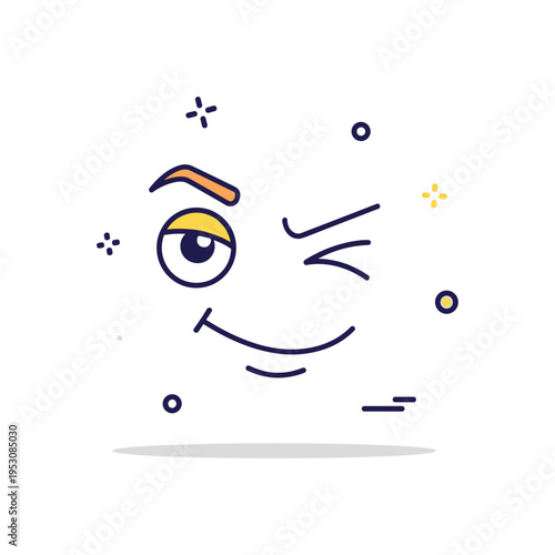 Silly smirk expression combining one lifted eyebrow and a subtle sideways smile suggesting clever humor. Balanced composition and tiny sparkle accents form a