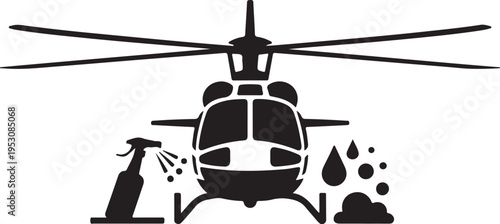 Black helicopter with spray bottle and soap suds bubbles