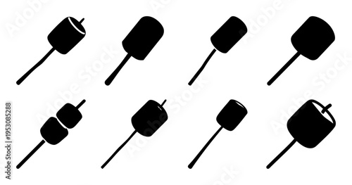 Marshmallow on a stick black silhouette vector illustration, perfect for camping trips