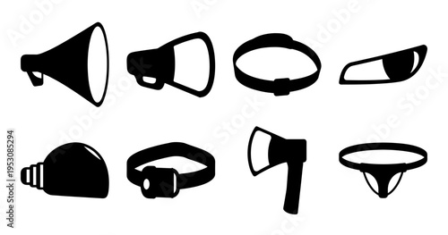 Collection of Silhouette Icons Depicting Various Everyday Objects in Black and White