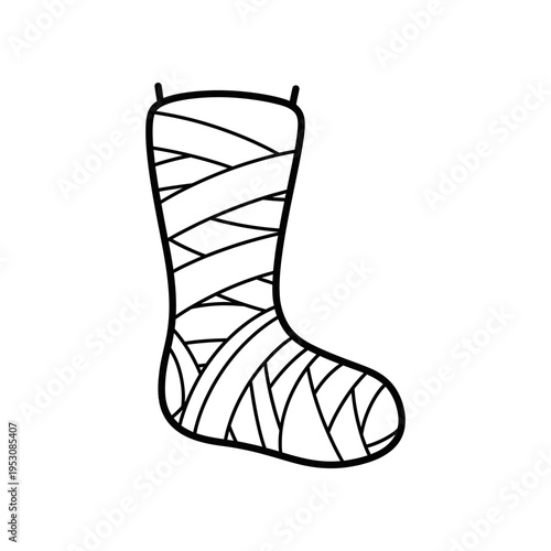 black and white line drawing of a mummy boot
