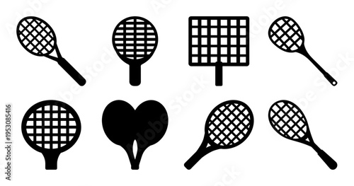 Diverse silhouette collection of tennis rackets and other racketlike shapes