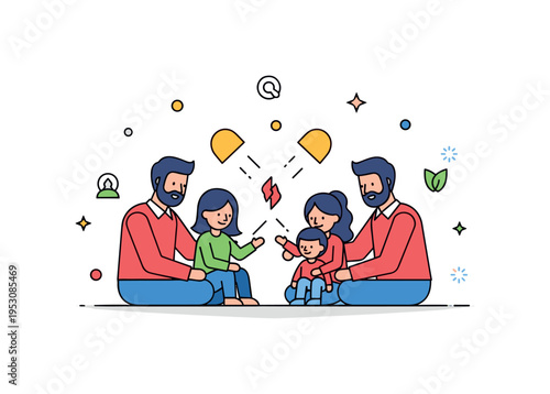 Family members reconnecting after a betrayal, sitting together and sharing a quiet conversation, symbolizing patience, empathy, and emotional recovery.