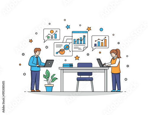 Researchers analyzing health trends and collaborating with policymakers, illustrating evidence-based decisions and strategic planning in public health.