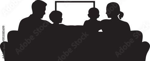 Black silhouette of family sitting on couch watching television