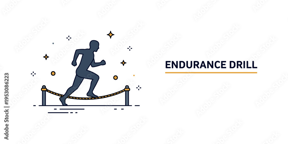 Fototapeta premium Physical endurance course badge featuring a silhouette running beneath a low rope line symbolizing agility practice. A subtle ?Endurance Drill? text accent